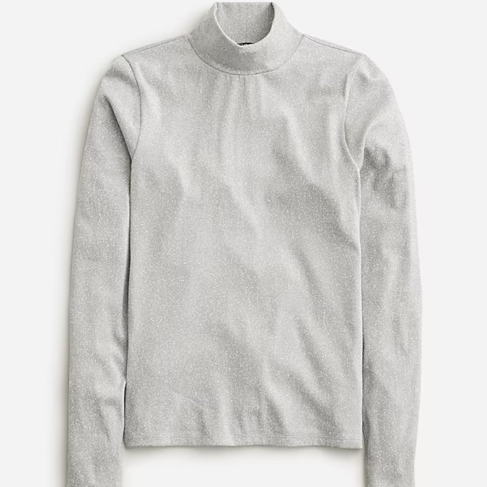 J. Crew Silver Shimmer Mock Neck Long Sleeve Tee